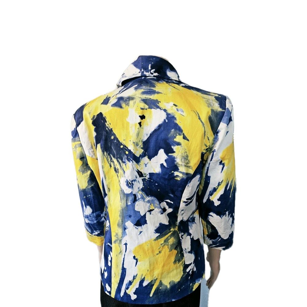 Patrick Christopher Blue Yellow Abstract Open Front Blazer Size S - Picture 3 of 6